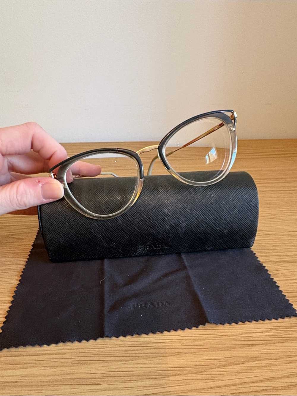 Authentic Prada Gold Temple with Clear Gray/Blue Frames - Picture 6 of 6